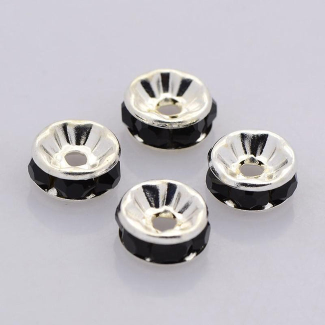 Silver Rhinestone Beads, Grade AAA, Nickel Free, Rondelle, Black Crystal, 8x3.8mm -40 Main Image