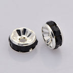 Silver Rhinestone Beads, Grade AAA, Nickel Free, Rondelle, Black Crystal, 8x3.8mm -20