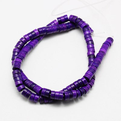 Synthetic Turquoise Beads Strands, Purple Heishi Beads, Dyed, Flat Round/Disc