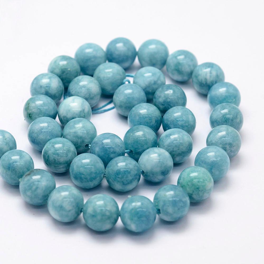 Natural White Jade Imitation Amazonite Beads Strands, Round, Dyed, 8mm