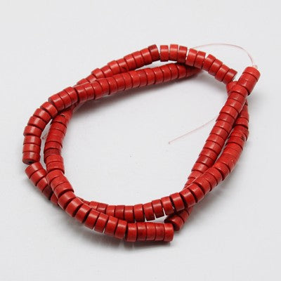 Synthetic Turquoise Beads Strands, Red Heishi Beads, Dyed, Flat Round/Disc