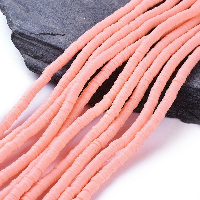Flat Round Handmade Polymer Clay Bead Spacers, Salmon Pink, 6x1mm