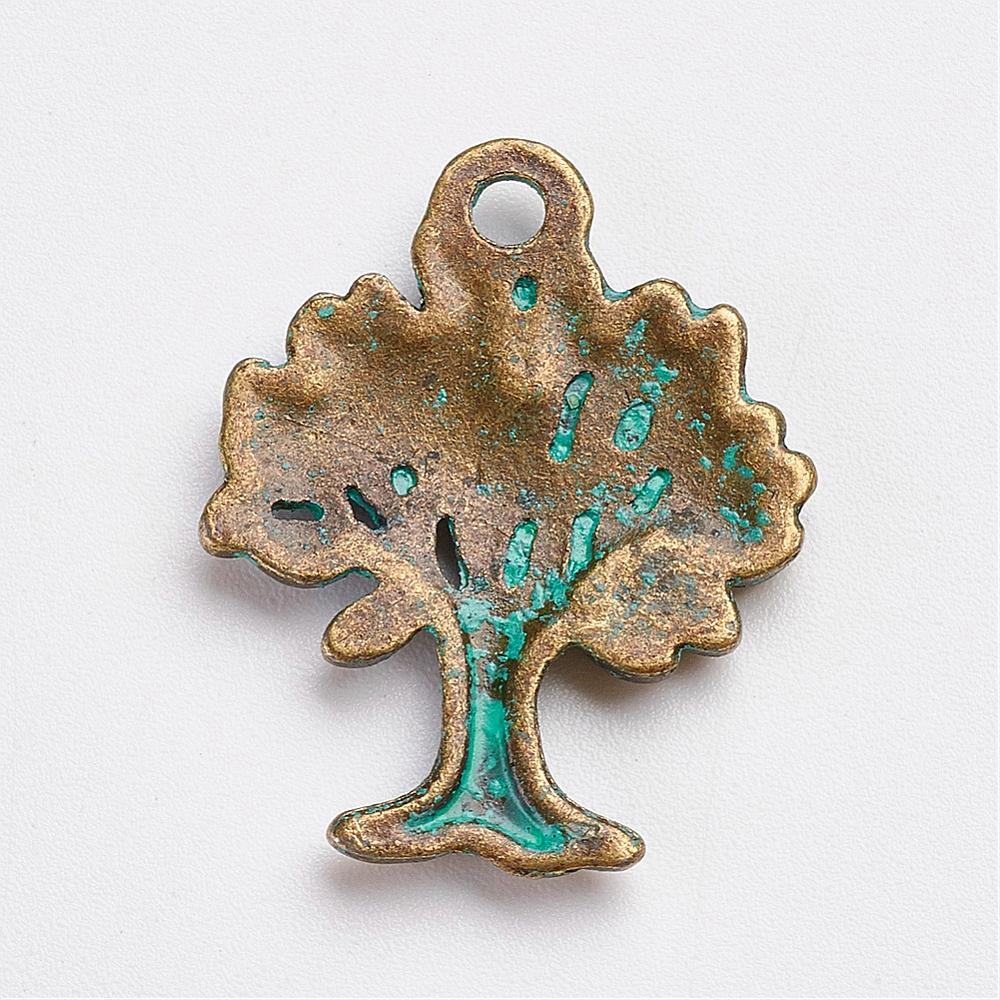 Antique Bronze Green Patina Tree Charm, 2pc
