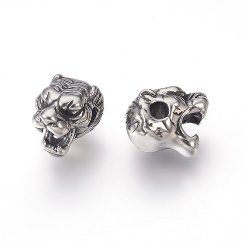 304 Stainless Steel Beads, Tiger Head, Antique Silver Size: about 11x8x9mm -1pc