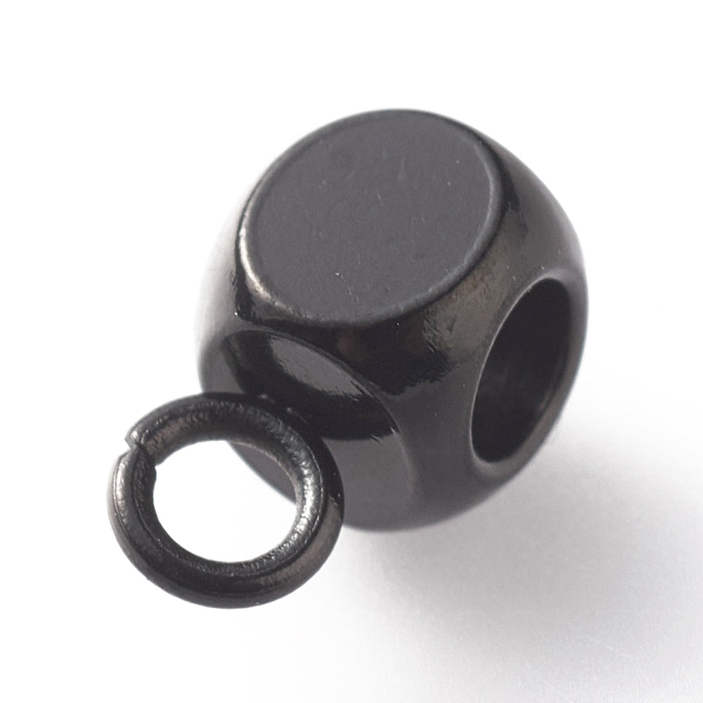 304 Stainless Steel Electroplated Black Cube Hanger for Charms, 10pc