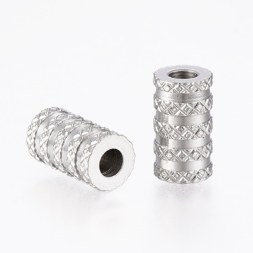 Stainless Steel Tube Beads, Grooved, Column, Stainless Steel Color -10pc