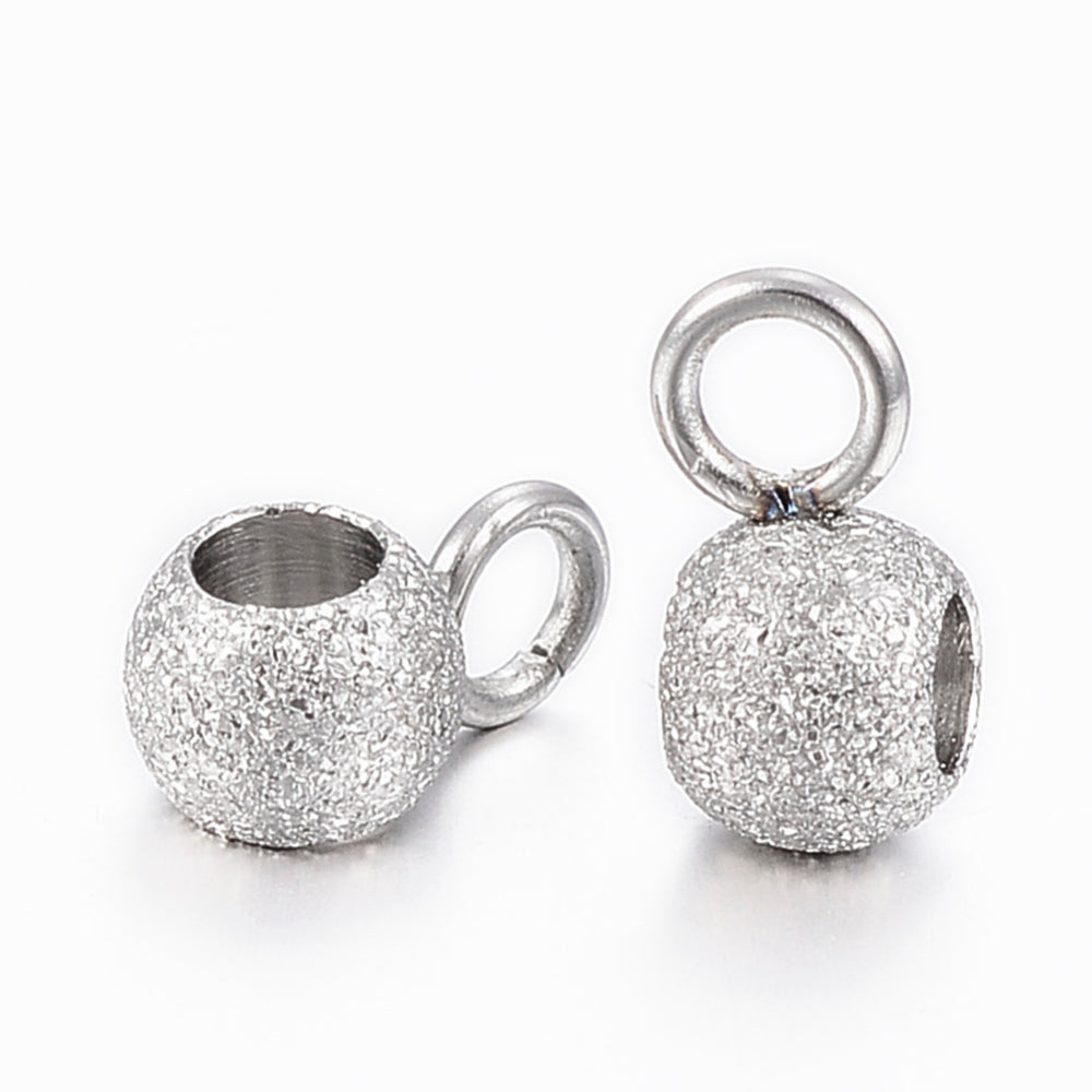 Textured 304 Stainless Steel Round Hanger for Charms, 10pc