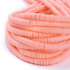 Flat Round Handmade Polymer Clay Bead Spacers, Salmon Pink, 6x1mm