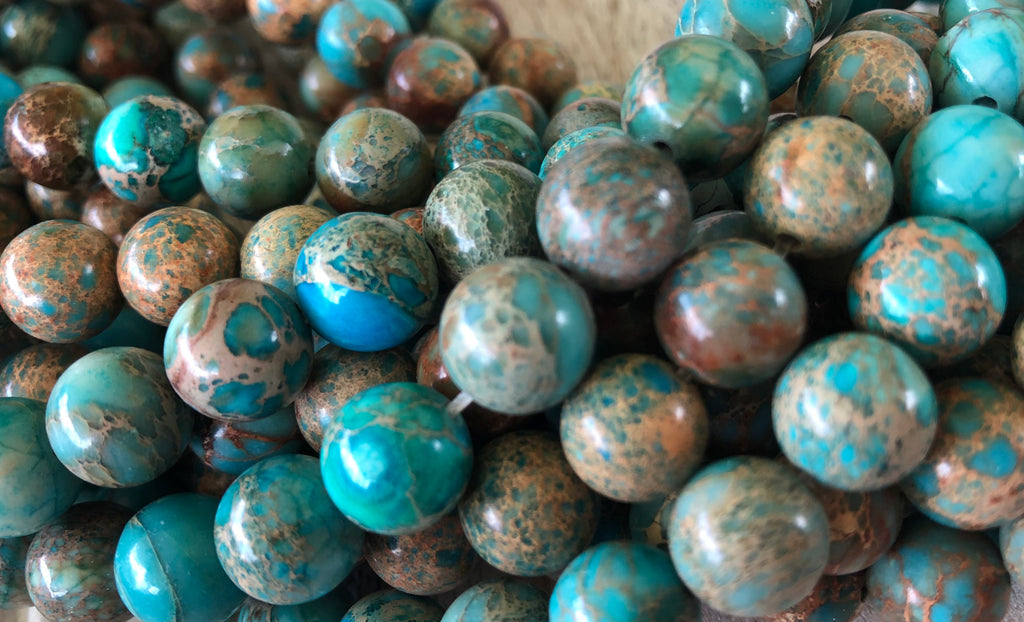 Pale Turquoise Impression Jasper Beads 10mm round -15.5 beads