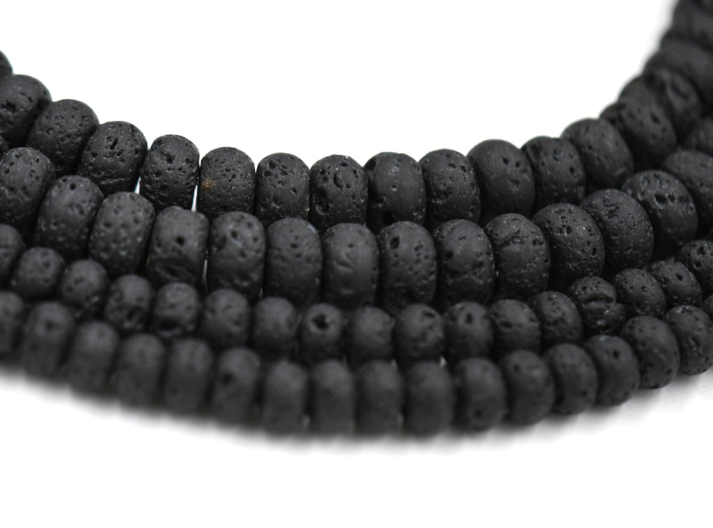 Black Lava Rock Rondelle 8x5mm, 6x4mm Natural Lava Stone Beads, 15-16 inch strand