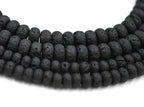 Black Lava Rock Rondelle 8x5mm, 6x4mm Natural Lava Stone Beads, 15-16 inch strand