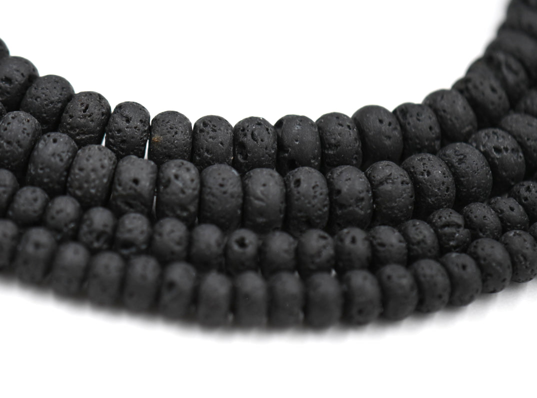 Black Lava Rock Rondelle 8x5mm, 6x4mm Natural Lava Stone Beads, 15-16 inch strand