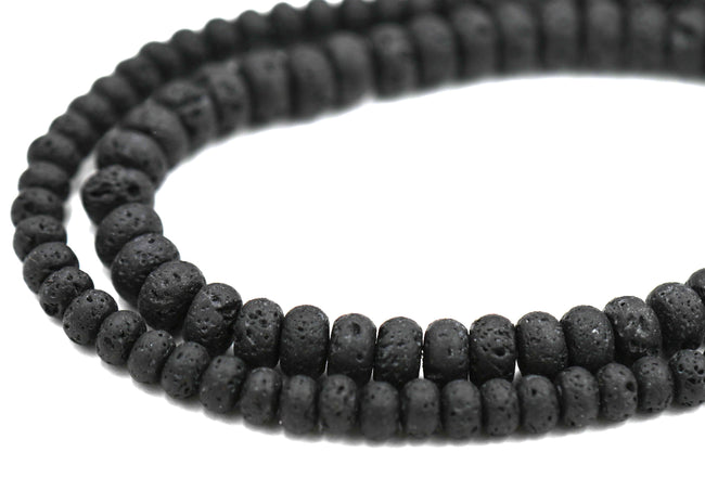 Black Lava Rock Rondelle 8x5mm, 6x4mm Natural Lava Stone Beads, 15-16 inch strand Main Image
