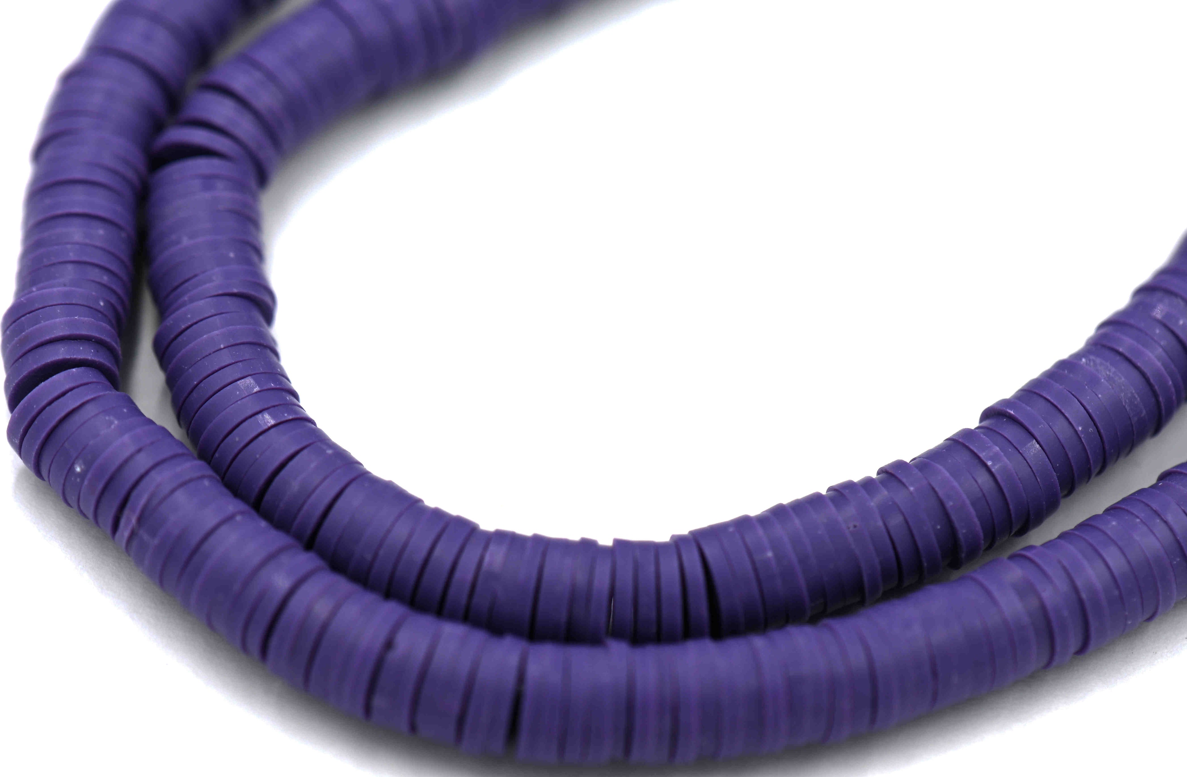 Flat Round Handmade Polymer Clay Bead Spacers, Purple, 6x1mm, Two Strands