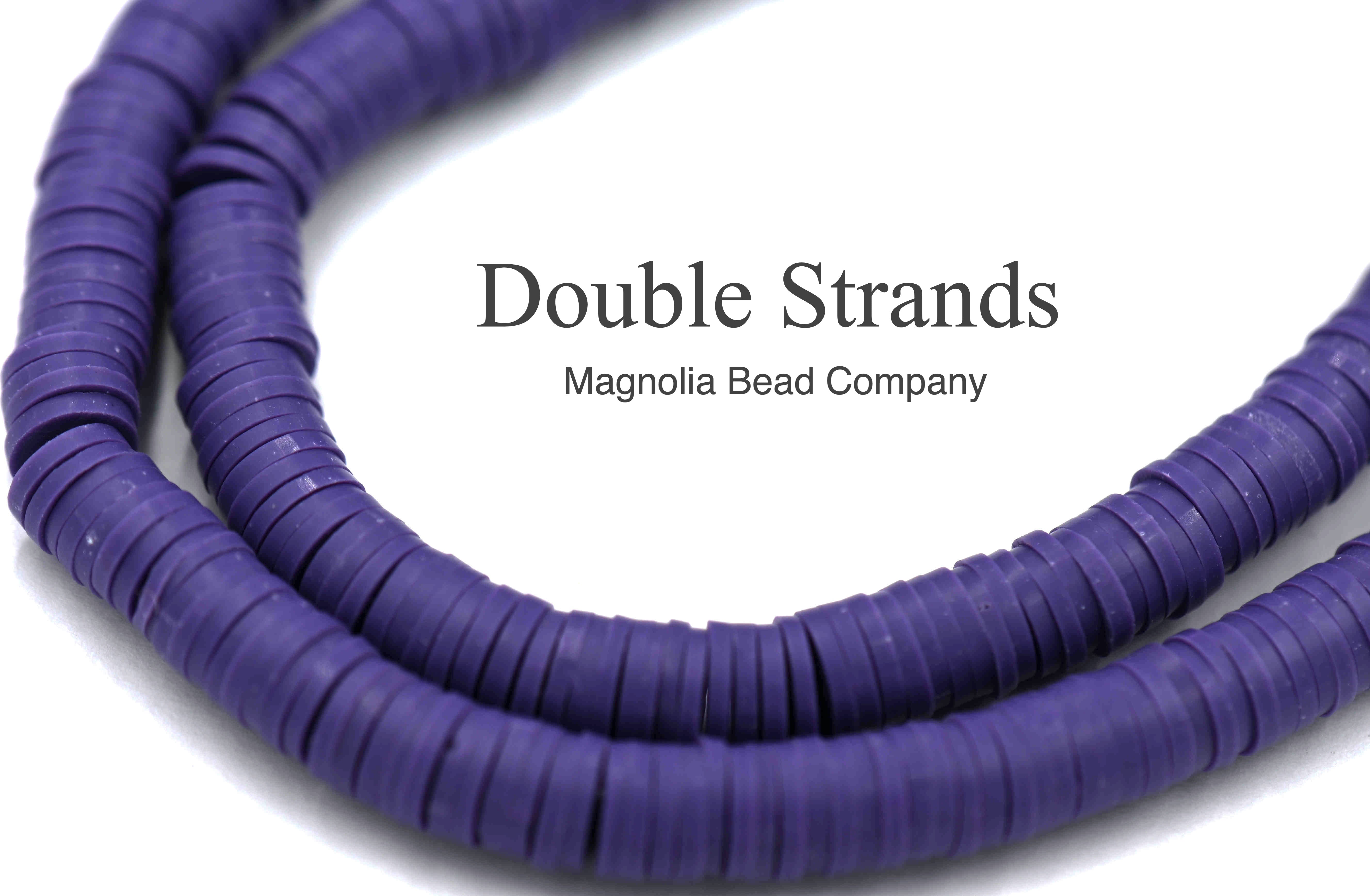 Flat Round Handmade Polymer Clay Bead Spacers, Purple, 6x1mm, Two Strands