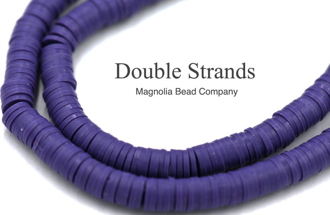 Flat Round Handmade Polymer Clay Bead Spacers, Purple, 6x1mm, Two Strands Hover Image
