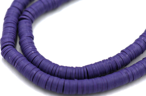 Flat Round Handmade Polymer Clay Bead Spacers, Purple, 6x1mm