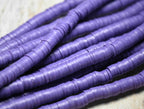 Flat Round Handmade Polymer Clay Bead Spacers, Purple, 6x1mm, Two Strands