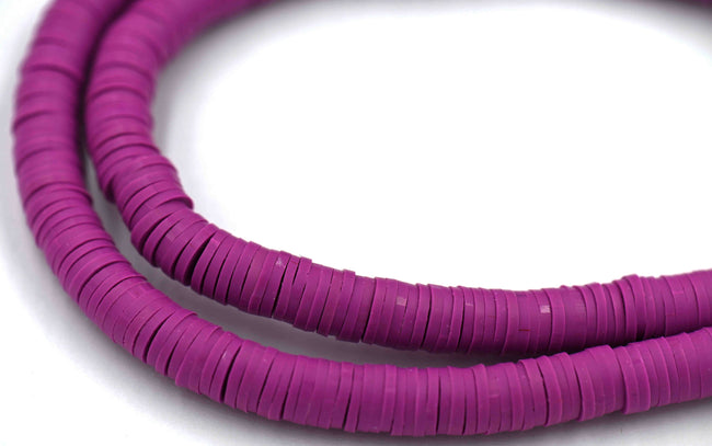 Flat Round Handmade Polymer Clay Bead Spacers, Mulberry Purple, 6x1mm Hover Image