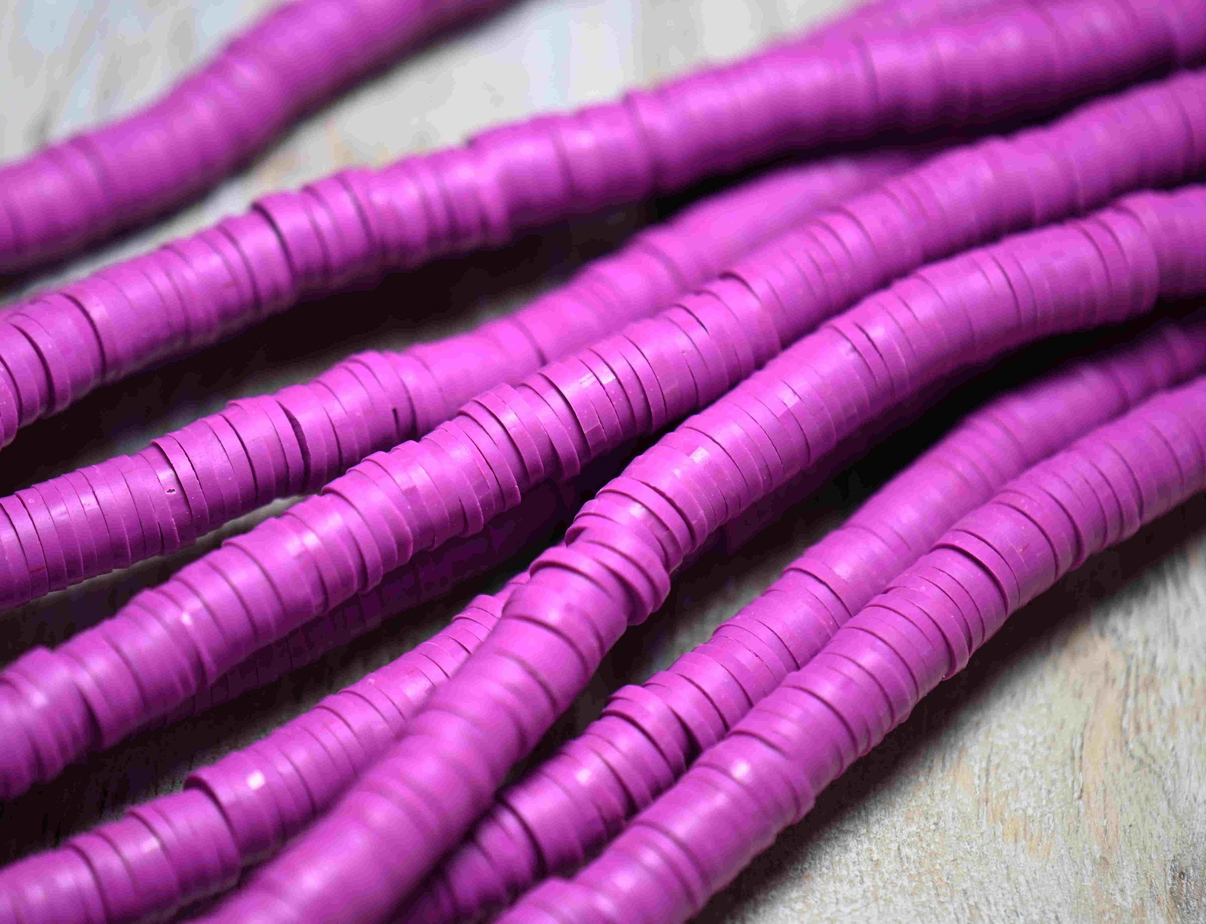 Flat Round Handmade Polymer Clay Bead Spacers, Mulberry Purple, 6x1mm