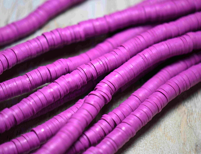 Flat Round Handmade Polymer Clay Bead Spacers, Mulberry Purple, 6x1mm Main Image