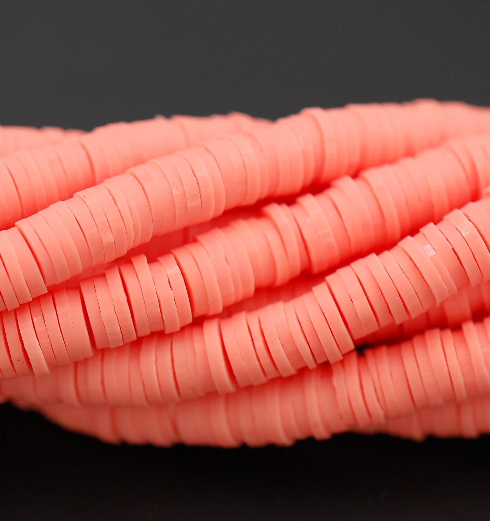 Flat Round Handmade Polymer Clay Bead Spacers Bright Orange Melon, 6x1mm