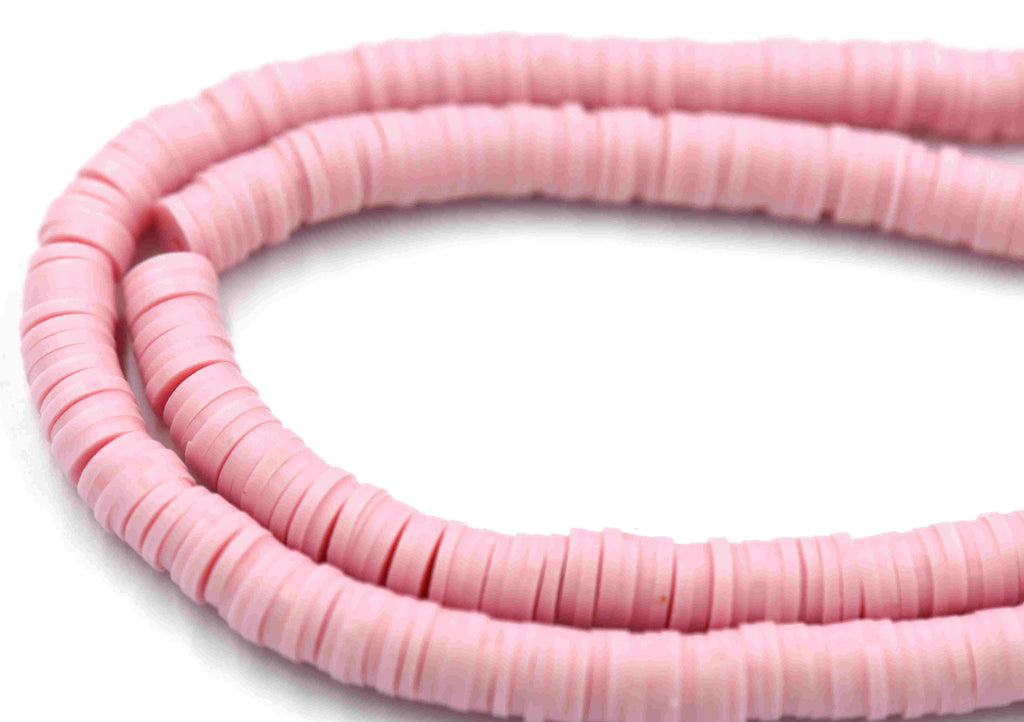 Flat Round Handmade Polymer Clay Bead Spacers, Dusty Pink, 6x1mm