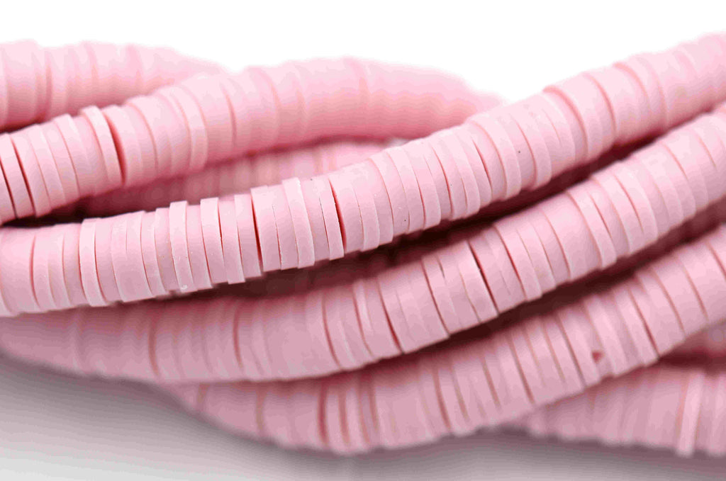 Flat Round Handmade Polymer Clay Bead Spacers, Dusty Pink, 6x1mm