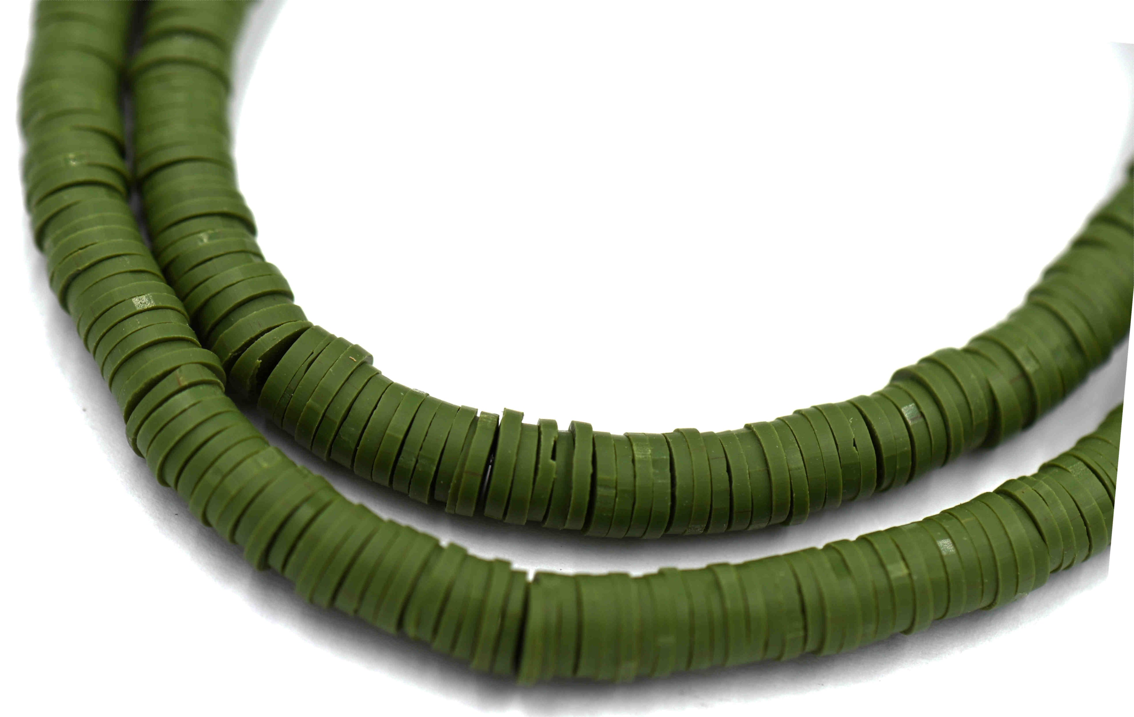 Flat Round Handmade Polymer Clay Bead Spacers, Olive Green, 6x1mm, 8x1mm