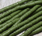 Flat Round Handmade Polymer Clay Bead Spacers, Olive Green, 6x1mm, 8x1mm