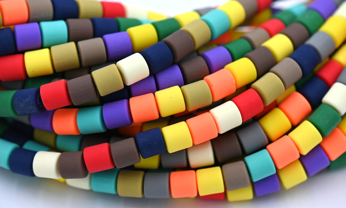 Column Handmade Polymer Clay Bead Spacers,  Assorted Color, FULL STRAND