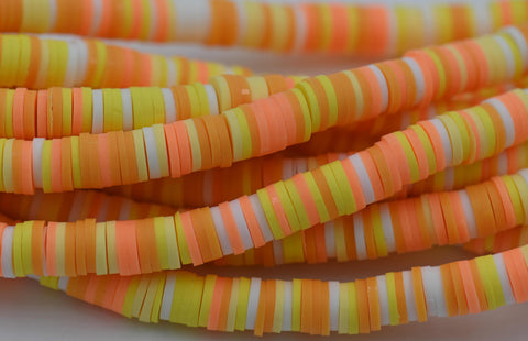 Flat Round Handmade Polymer Clay Bead Spacers Bright Yellow Orange Melon, 6x1mm