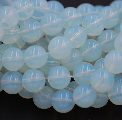 6mm Sea "Opal" Glass Creamy White Blue Opalescent  -12 inch strand