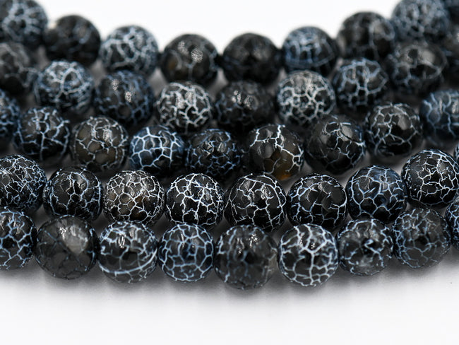 Black Faceted Fire Agate 6mm, 8mm, 10mm Hover Image