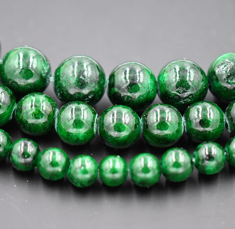 Dark Green Jade, 4mm, 6mm, 8mm, 10mm, 12mm Jade Round Beads in Opaque Finish -Full Strand