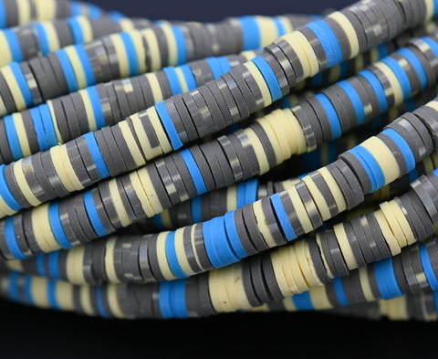 Flat Round Handmade Polymer Clay Bead Spacers Blue Gray Blend