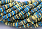 Flat Round Handmade Polymer Clay Bead Spacers Blue Gray Blend