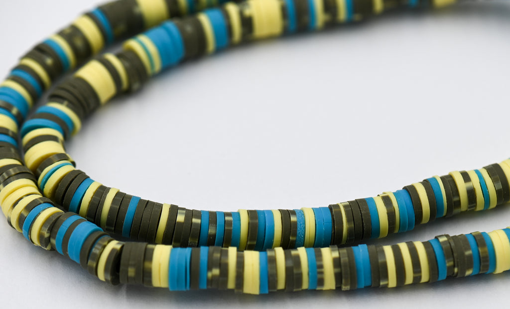 Flat Round Handmade Polymer Clay Bead Spacers Blue Gray Blend