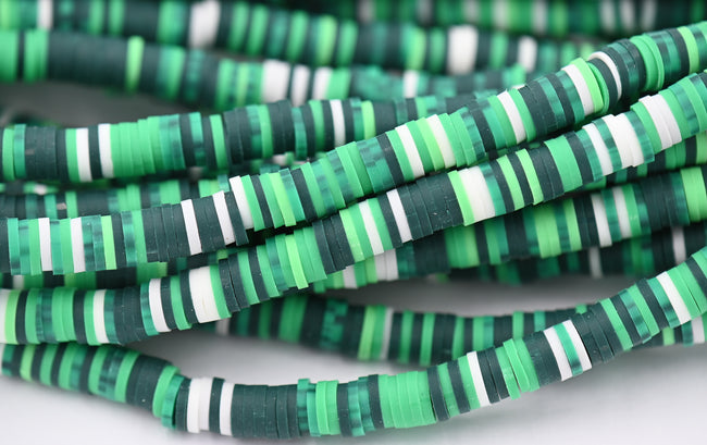 Flat Round Handmade Polymer Clay Bead Spacers Green Blend Hover Image