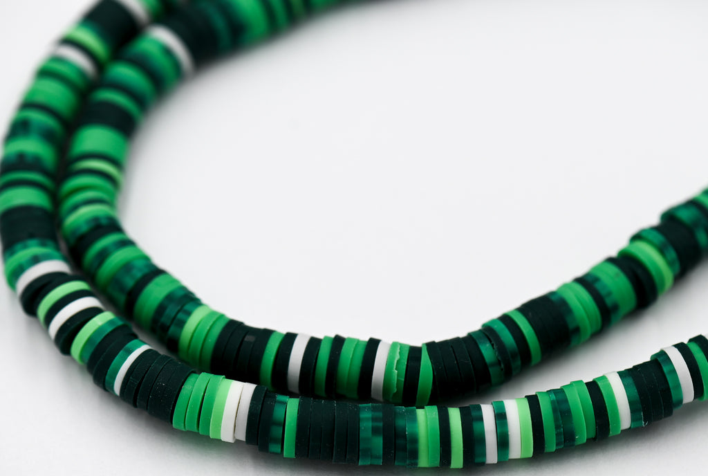 Flat Round Handmade Polymer Clay Bead Spacers Green Blend