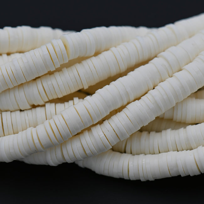 Flat Round Handmade Polymer Clay Bead Spacers, Cream White, 6x1mm Hover Image