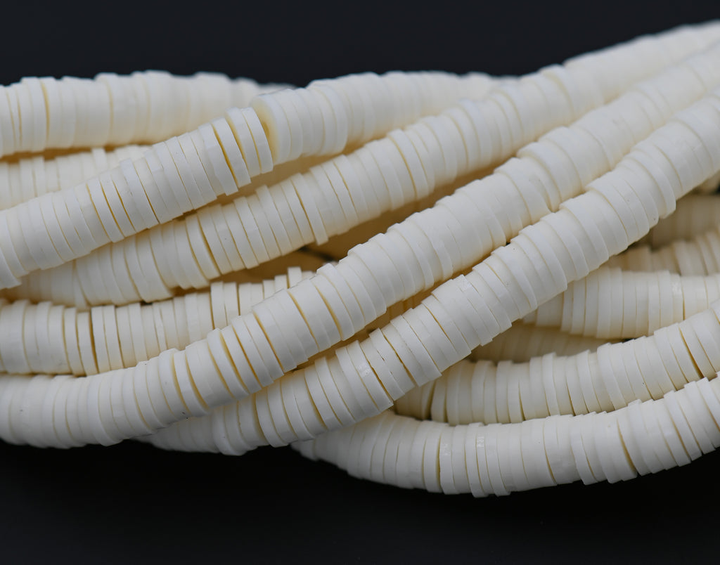 Flat Round Handmade Polymer Clay Bead Spacers, Cream White, 6x1mm