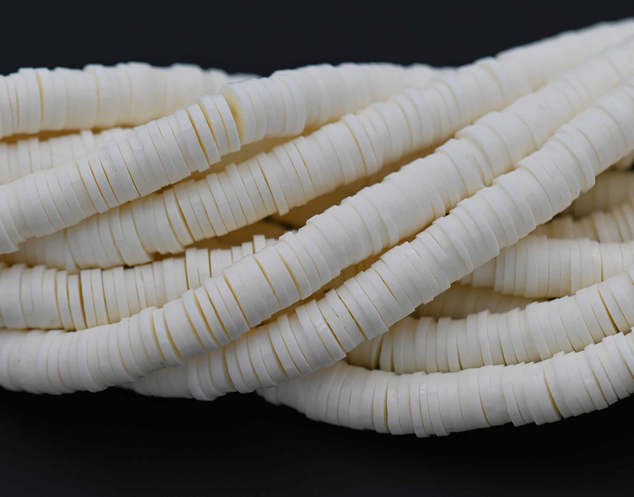 Flat Round Handmade Polymer Clay Bead Spacers, Cream White, 6x1mm