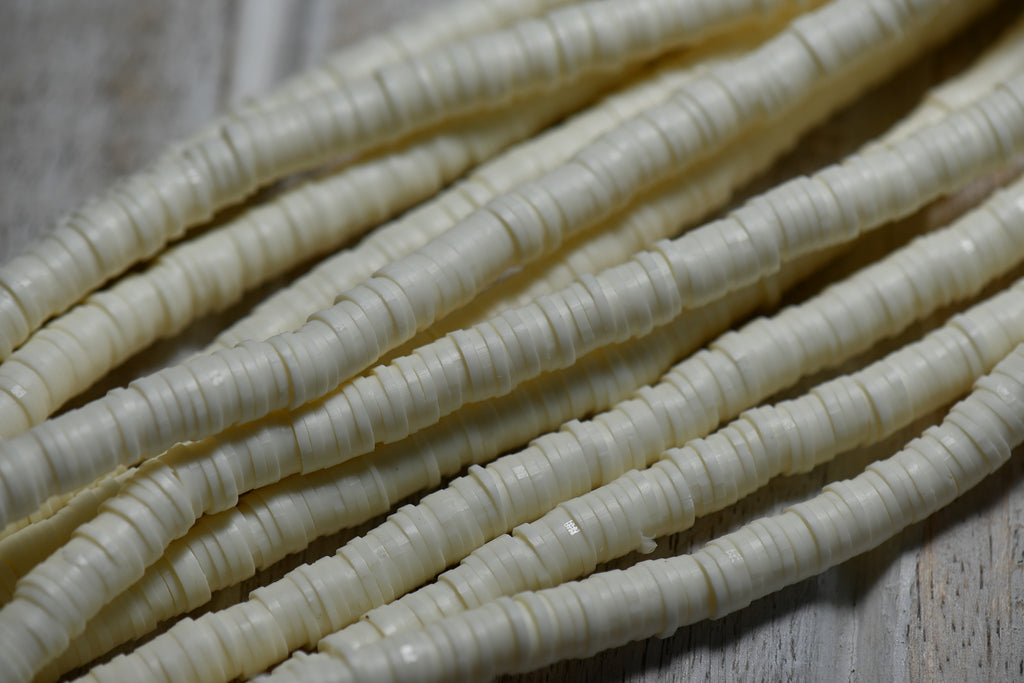 Flat Round Handmade Polymer Clay Bead Spacers, Cream White, 6x1mm