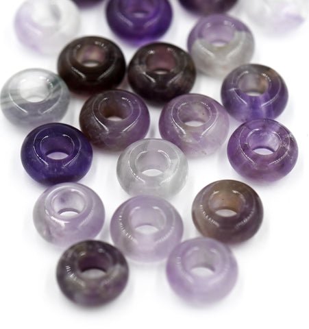 Large Hole Amethyst, European Beads, Round 12mm