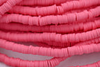 Flat Round Handmade Polymer Clay Bead Spacers, Pink, 6x1mm