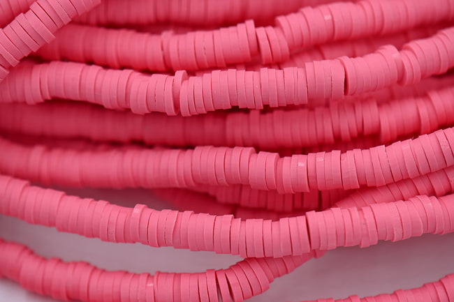 Flat Round Handmade Polymer Clay Bead Spacers, Pink, 6x1mm Hover Image