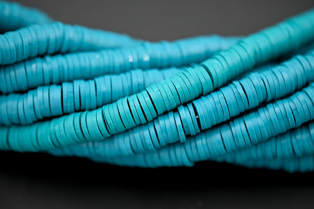 Flat Round Handmade Polymer Clay Bead Spacers, Teal Green, 6x1mm