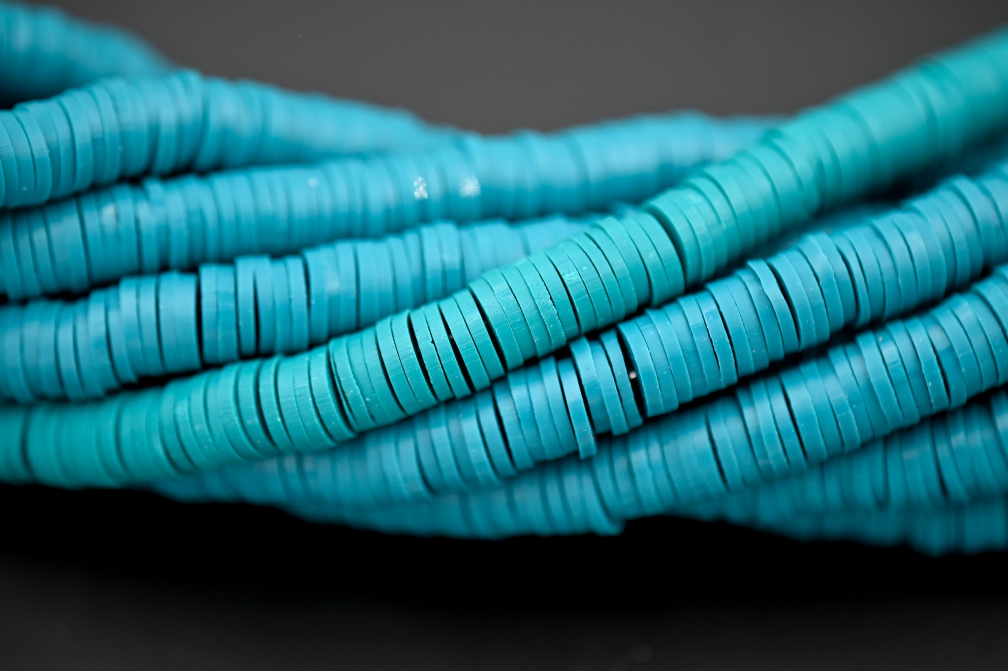 Flat Round Handmade Polymer Clay Bead Spacers, Teal Green, 6x1mm