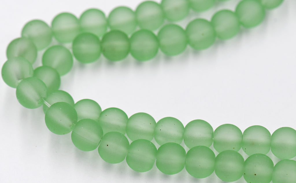 6mm  8mm Meadow Green Frosted Glass Round Druk Beads - 100 beads